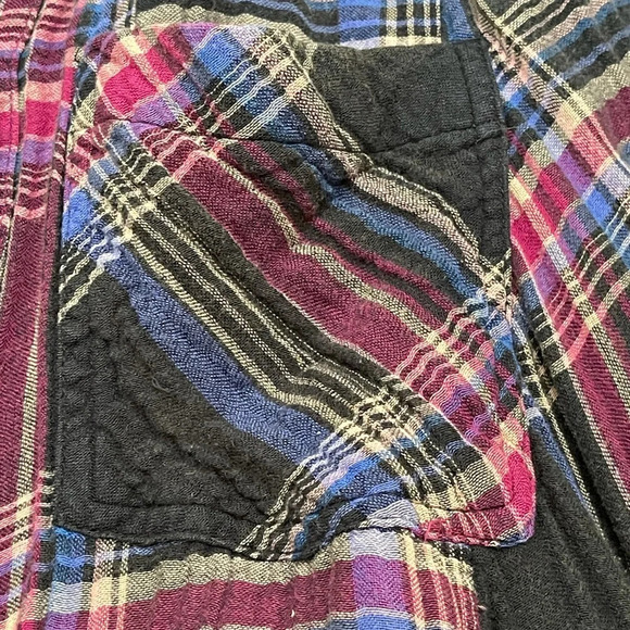 FREE PEOPLE Nordic Day Top Plaid Buttondown Oversized Purple Blue Shirt XS - Picture 8 of 16